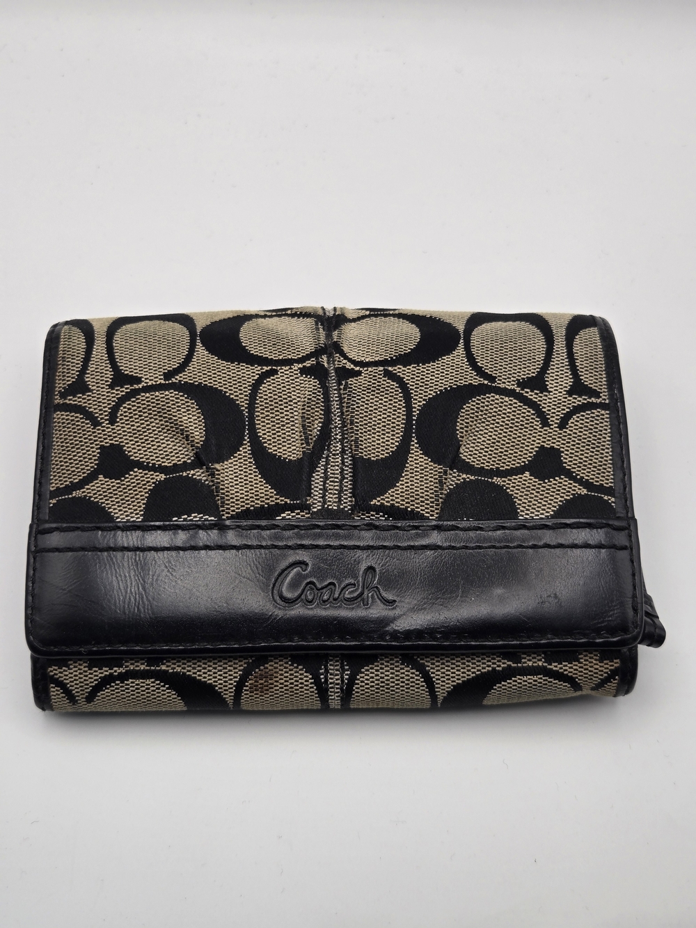 Coach Signature Canvas Wallet in Black and Tan
